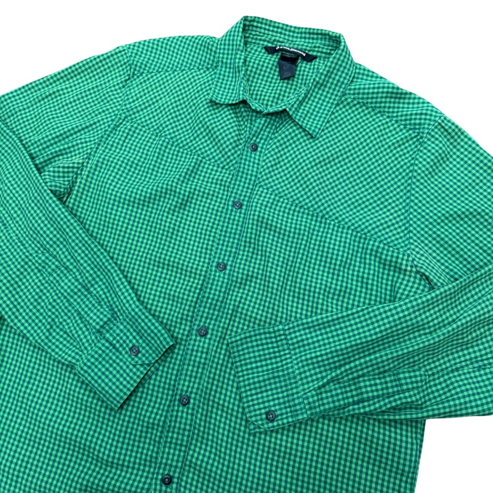 Black Diamond Button Down Shirt Mens Large Green Gingham Long Sleeve Outdoor